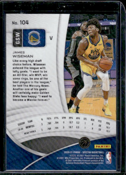 2020-21 Panini Spectra #104 James Wiseman Variation RC