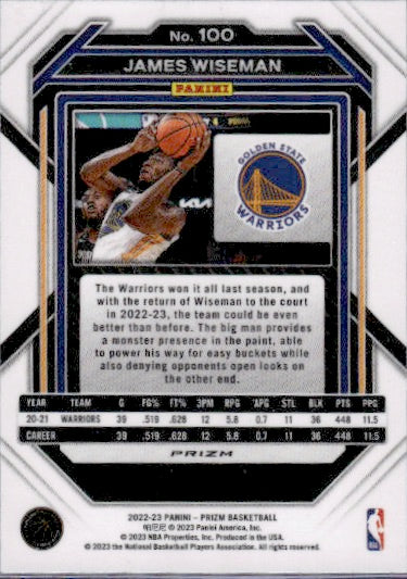 2022-23 Panini Prizm #100 James Wiseman Prizms Silver