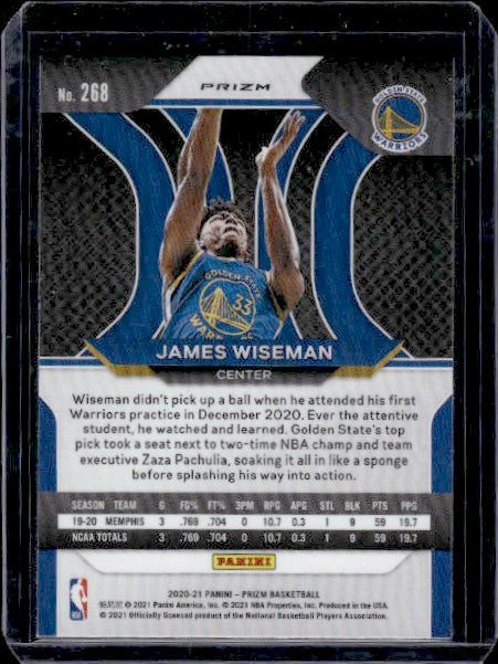 2020-21 Panini Prizm #268 James Wiseman Hyper Prizms RC