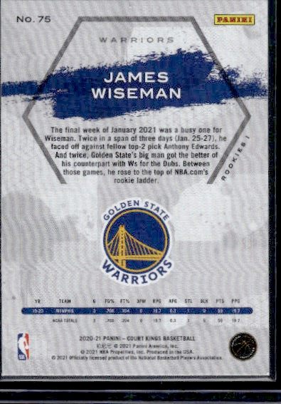 2020-21 Panini Court Kings #75 James Wiseman RC