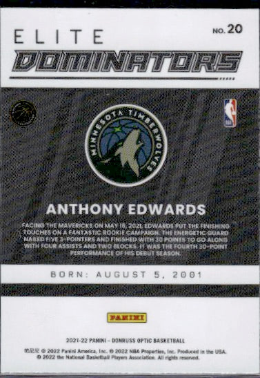 2021-22 Donruss Optic #20 Anthony Edwards Elite Dominators