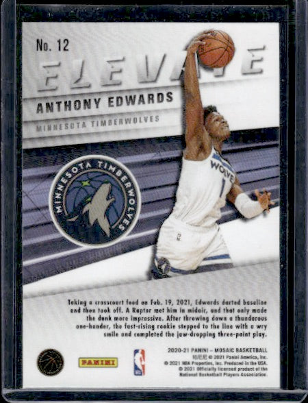 2020-21 Panini Mosaic #12 Anthony Edwards Elevate RC