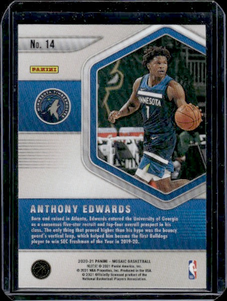 2020-21 Panini Mosaic #14 Anthony Edwards Blue Chips RC