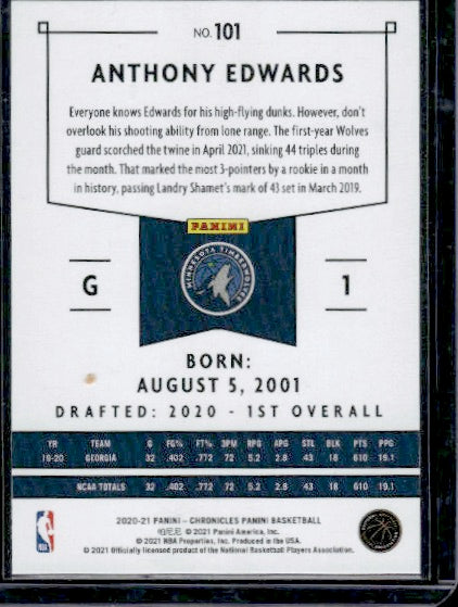 2020-21 Panini Chronicles #101 Anthony Edwards RC