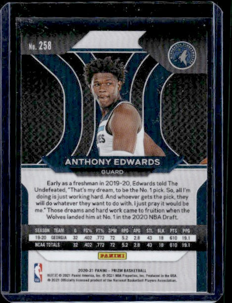 2020-21 Panini Prizm #258 Anthony Edwards RC