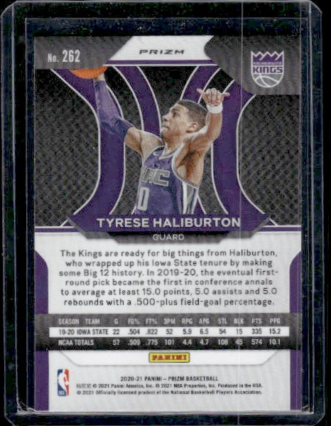 2020-21 Panini Prizm #262 Tyrese Haliburton Silver Prizms RC