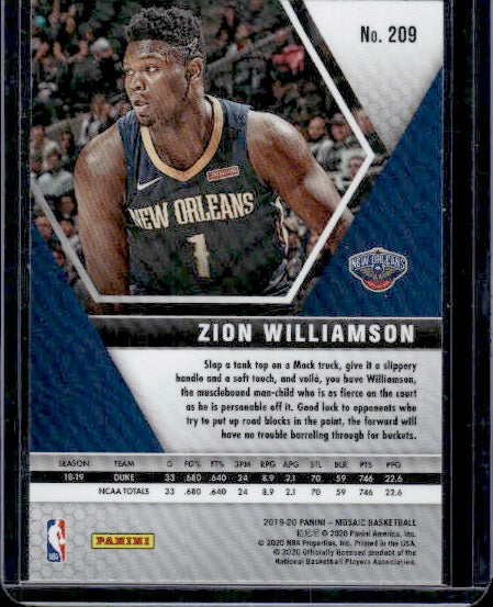 2019-20 Panini Mosaic #209 Zion Williamson RC