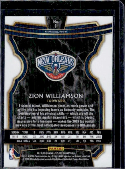 2019-20 Panini Select #1 Zion Williamson RC