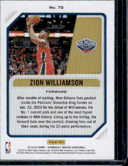 2019-20 Panini Chronicles #78 Zion Williamson RC