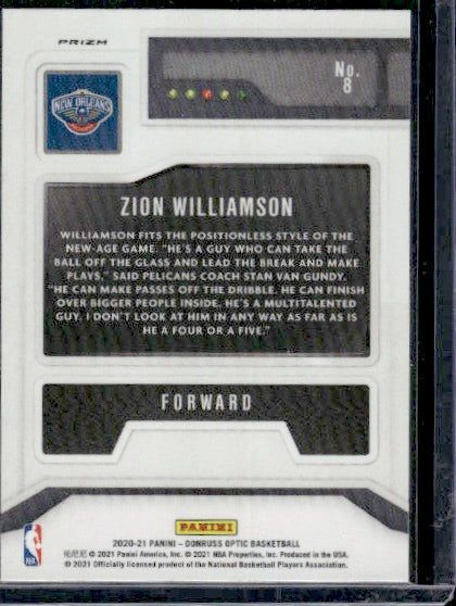 2020-21 Donruss Optic #8 Zion Williamson T-Minus 3...2...1 Holo