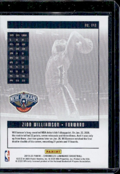 2019-20 Panini Chronicles #143 Zion Williamson RC