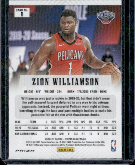 2020-21 Panini Prizm #8 Zion Williamson Prizm Flashback Prizms Silver