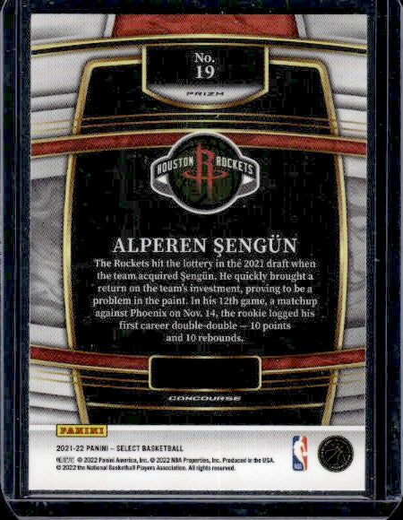 2021-22 Panini Select #19 Alperen Sengun Blue Shimmer Prizms RC