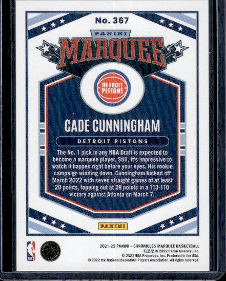 2021-22 Panini Chronicles #367 Cade Cunningham