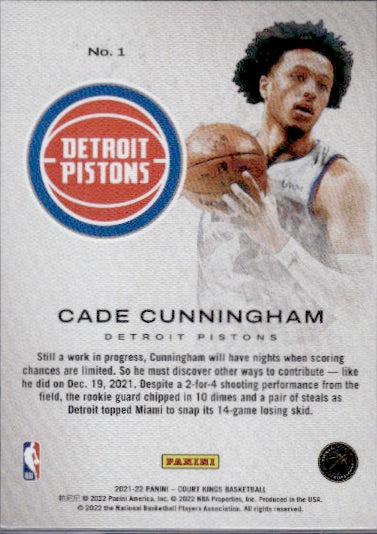 2021-22 Panini Court Kings #1 Cade Cunningham Works in Progress RC