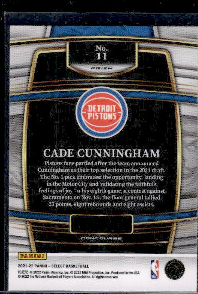 2021-22 Panini Select #11 Cade Cunningham Silver Prizms RC