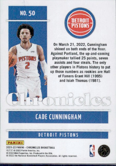 2021-22 Panini Chronicles #50 Cade Cunningham RC