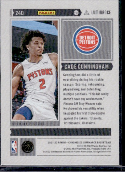 2021-22 Panini Chronicles #240 Cade Cunningham RC