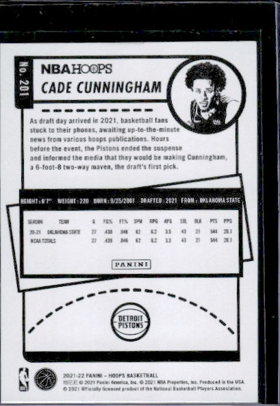 2021-22 Hoops #201 Cade Cunningham RC