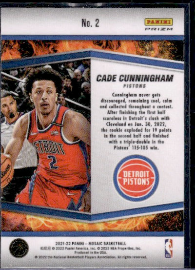 2021-22 Panini Mosaic #2 Cade Cunningham Rising Stars Mosaic RC