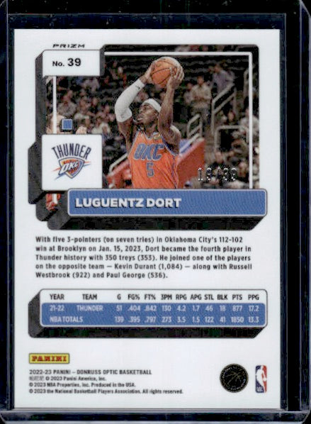 2022-23 Donruss Optic #39 Luguentz Dort Black Velocity #/39