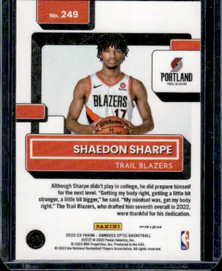 2022-23 Donruss Optic #249 Shaedon Sharpe Choice RC