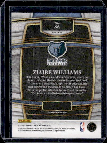 2021-22 Panini Select #86 Ziaire Williams Cosmic Prizms RC