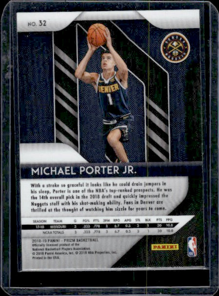 2018-19 Panini Prizm #32 Michael Porter Jr. RC