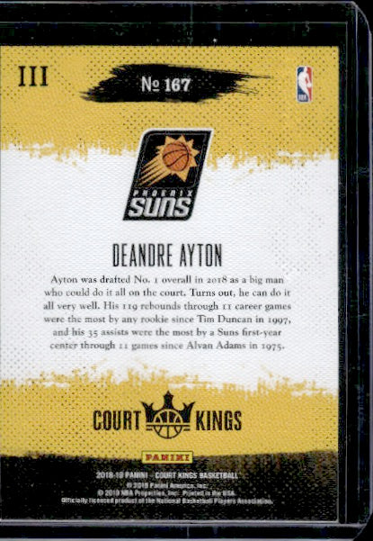 2018-19 Panini Court Kings #167 Deandre Ayton Level 3 RC