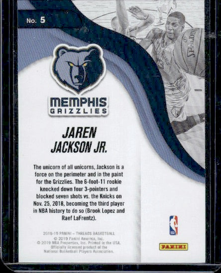 2018-19 Panini Threads #5 Jaren Jackson Jr. Next Wave