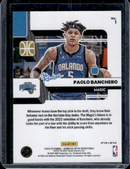 2022-23 Donruss Optic #1 Paolo Banchero The Rookies Holo RC