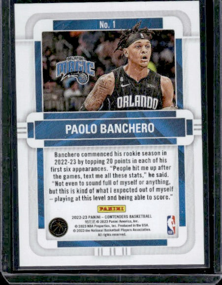 2022-23 Panini Contenders #1 Paolo Banchero Rookie of the Year Contenders