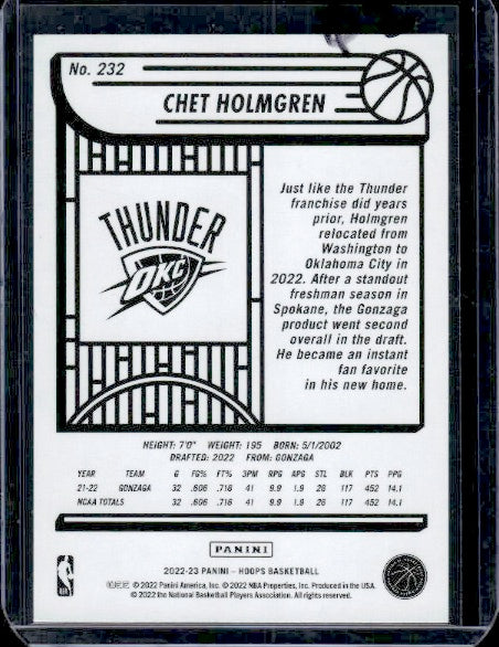 2022-23 Hoops #232 Chet Holmgren RC