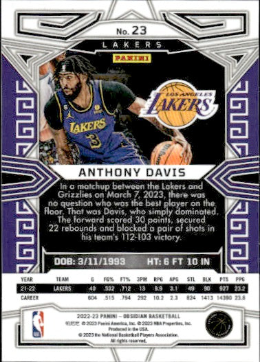 2022-23 Panini Obsidian #23 Anthony Davis