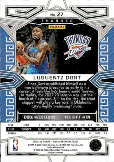 2022-23 Panini Obsidian #27 Luguentz Dort