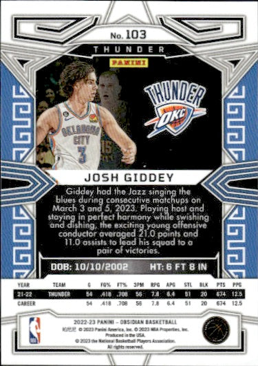 2022-23 Panini Obsidian #103 Josh Giddey