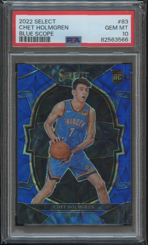 2022-23 Panini Select #83 Chet Holmgren Blue Scope Prizms PSA 10 #/249 RC