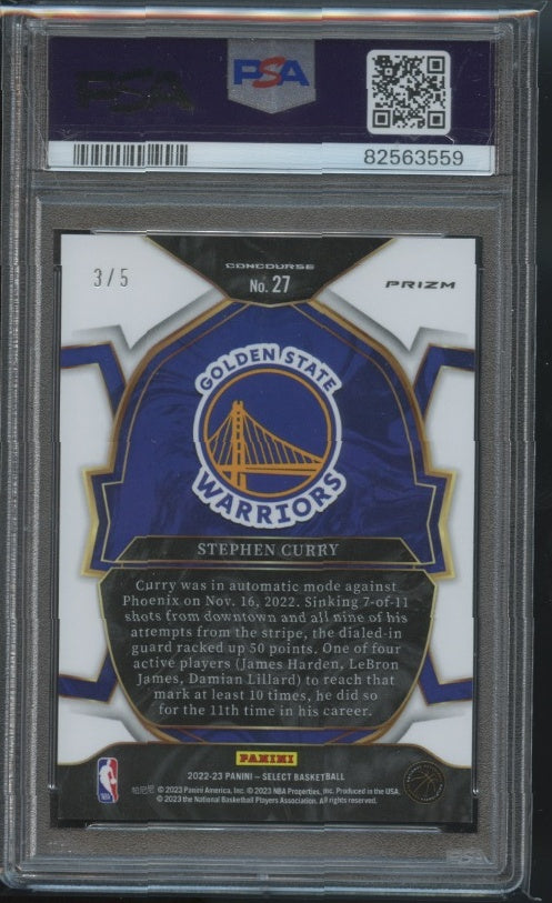 2022-23 Panini Select #27 Stephen Curry Purple Pulsar Prizms FOTL PSA 10 #/5