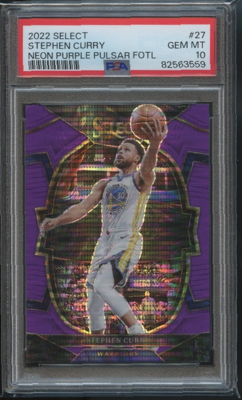 2022-23 Panini Select #27 Stephen Curry Purple Pulsar Prizms FOTL PSA 10 #/5