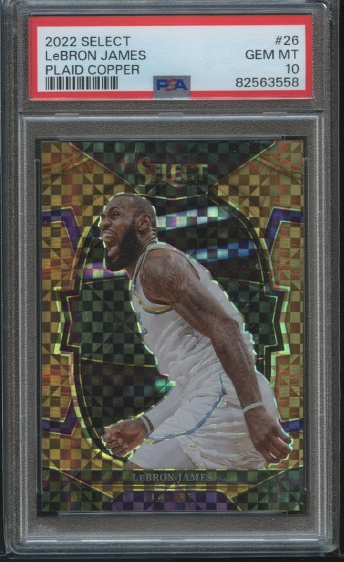 2022-23 Panini Select #26 LeBron James Copper Plaid Prizms PSA 10 #/49