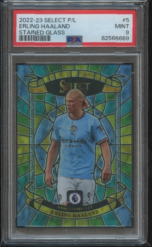 2022-23 Panini Select Premier League #5 Erling Haaland Stained Glass PSA 9