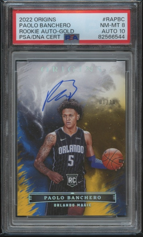 2022-23 Panini Origins #RA-PBC Paolo Banchero Rookie Auto Gold PSA 8 #/10 RC