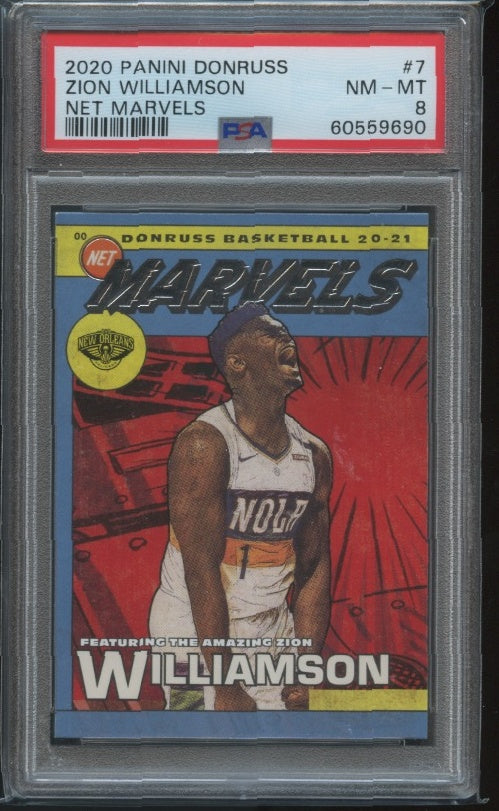 2020-21 Donruss #7 Zion Williamson Net Marvels PSA 8