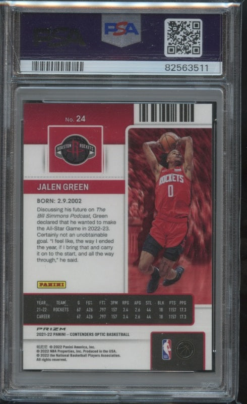 2021-22 Panini Contenders Optic #24 Jalen Green Rookies Black Pandora PSA 9 RC