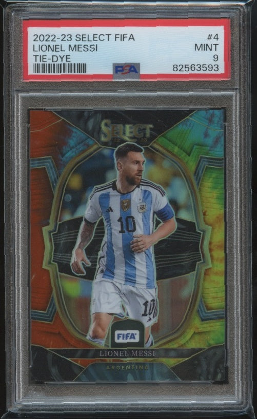 2022-23 Panini Select FIFA #4 Lionel Messi Tie-Dye PSA 9 #/49