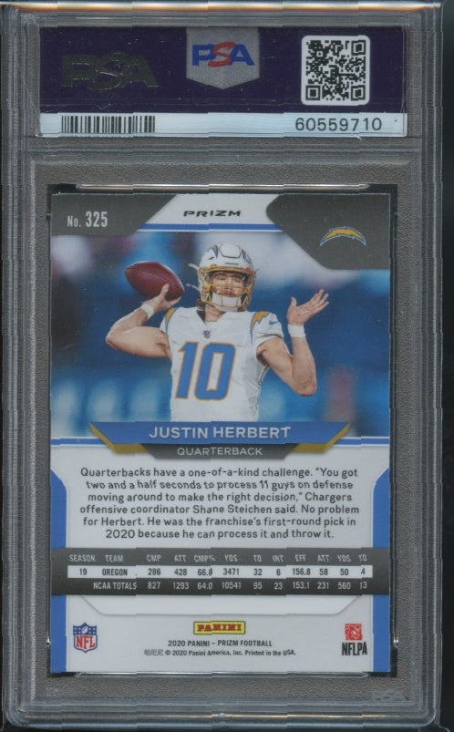 2020 Panini Prizm #325 Justin Herbert Prizm Red White and Blue PSA 10 RC