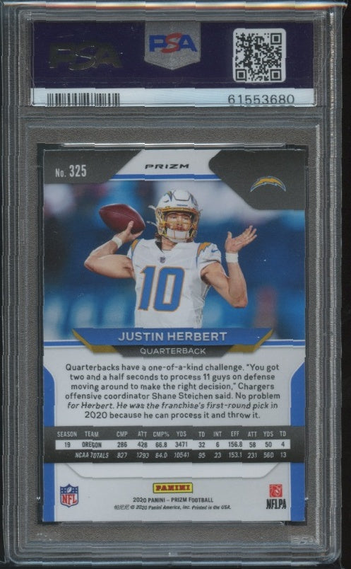 2020 Panini Prizm #325 Justin Herbert Silver Prizm PSA 9 RC