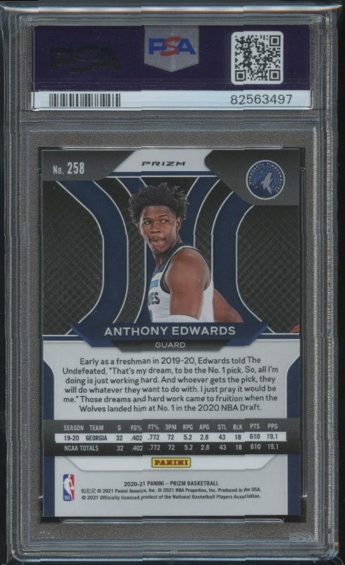 2020-21 Panini Prizm #258 Anthony Edwards Silver Prizms PSA 10 RC