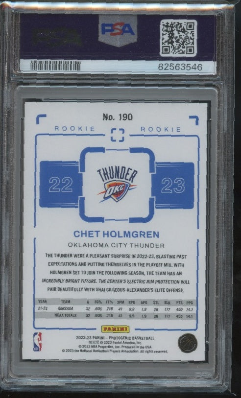 2022-23 Panini PhotoGenic #190 Chet Holmgren Gold PSA 8 #/10 RC