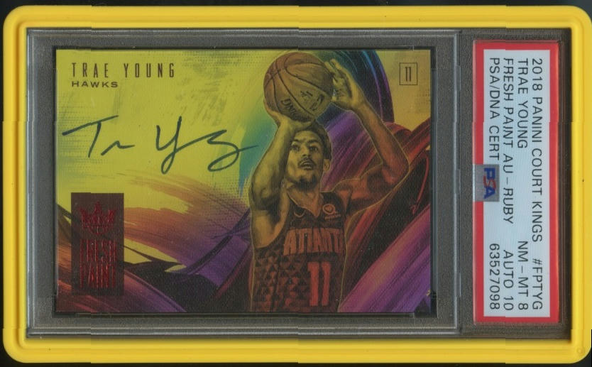 2018-19 Panini Court Kings #FP-TYG Trae Young Fresh Paint Ruby PSA 8 #/99 RC